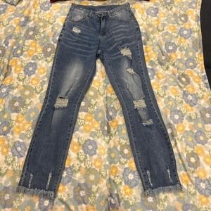 Women's Small No Brand Blue Distressed & Ripped Jeans w/ Frayed Ends